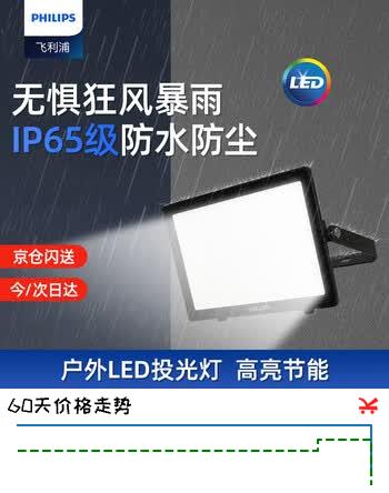 飞利浦（PHILIPS）明欣大功率LED投光灯防水户外室外射灯IP65泛光灯100W BVP150白光（6500K）