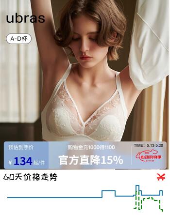 ubras虞书欣同款日光香草蕾丝兔耳杯大胸显小内衣无钢圈文胸情人节