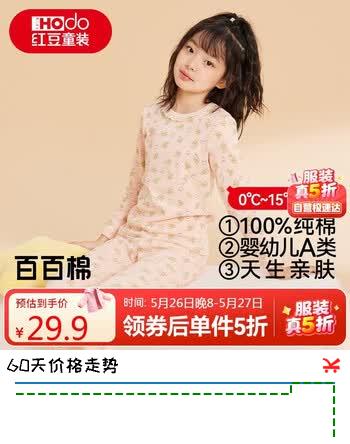 红豆儿童纯棉内衣套装男女童秋衣秋裤秋冬保暖低领棉毛衫M1170裸粉165