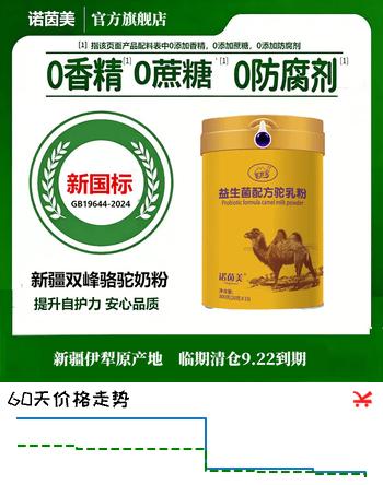 【6折】诺茵美双峰骆驼奶粉新疆官方驼奶中老年成人儿童学生益生菌配方驼乳粉 【新国标】益生菌驼奶粉https://u.jd.com/U6vEbTK----普遍有货 | 下2件最优到手单价：24.74 -> 【14.9】