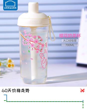 乐扣乐扣（LOCK&LOCK）夏天塑料水杯樱花奶茶杯带吸管户外便携提手男女杯子700mL白色