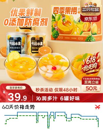 三只松鼠四季果捞水果罐头礼盒1824g/6罐黄桃椰果新鲜柠檬团购送礼