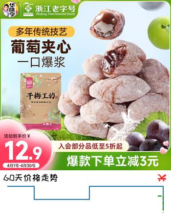 华味亨陈皮葡萄梅子100g话梅干梅子干爆浆夹心无核梅饼蜜饯休闲零食