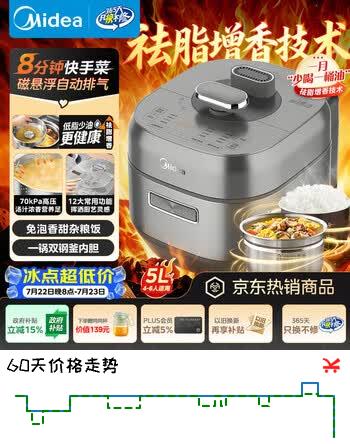 美的（Midea）电压力锅IH猛火0涂层高压锅低脂少油8分钟一道菜5L电饭煲自动排气智能家用高压锅4-6人MY-S5881F