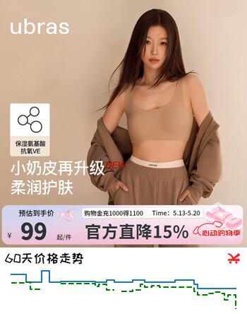 ubras情人节【虞书欣同款】小奶皮隐形无尺码内衣女粉底液文胸无痕 【升级小奶皮2.0】隐形肤【热销TOP1】 NEW虞书欣 均码 常规版-背心款100-130斤/A-C杯