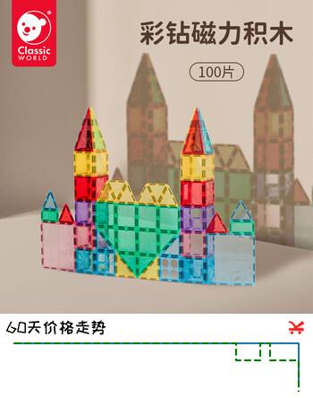 可来赛（Classic world）磁力片儿童玩具3-6岁男女孩生日礼物钻面磁铁彩窗磁力片100片