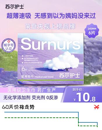 【8折】苏尔护士医用卫生巾245mm6片 械字号标准超薄无感透气护理垫巾日用姨妈巾https://u.jd.com/9O9XXOC----多半有货 | 下3件最优到手单价：5.52 -> 【4.72】