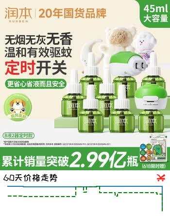 【7折】润本电蚊香液驱蚊液45ml8瓶 2个定时加热器驱蚊防蚊蚊香无香型https://u.jd.com/9gUznFM----普遍有货 | 下5件最优到手单价：54.53 -> 【38.63】