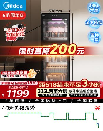 美的（Midea）立式商用消毒柜385L大容量烘干双门食堂饭店星级玻璃碗筷消毒碗柜【价保618】 380R02