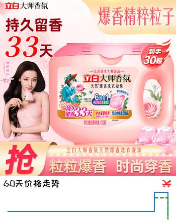 【7折】立白大师香氛天然爆香6效合一洗衣凝珠持久留香深层洁净快洗无残留 【共30颗 | 大师爆香】洗衣凝珠240g1盒https://u.jd.com/xrFFjRS----普遍有货 | 下151件最优到手单价：36.9 -> 【26.91】