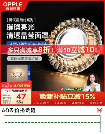 【6折】欧普照明（OPPLE）LED水晶筒灯嵌入式孔灯吊顶灯客厅过道玄关走廊 4.5瓦开孔7-8.5cmhttps://u.jd.com/Uax3wks----普遍有货 | 下11件最优到手单价：45.2 -> 【31.42】