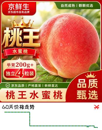【9折】京鲜生中华桃王 水蜜桃4粒 单果200g  新鲜水果源头直发https://u.jd.com/xgut40Y----多半有货 | 下6件最优到手单价：16.9 -> 【15.23】