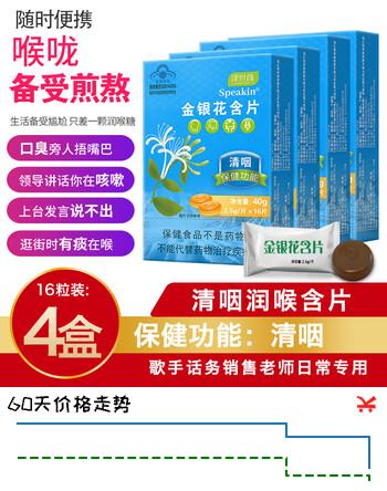 津世颜 胖大海金银花润喉糖(非咽喉炎药) 薄荷糖 润喉清咽含片 日常润喉 金银花含片 16粒*4盒