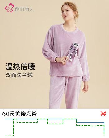 都市丽人内衣秋冬女士睡衣套装套头加绒加厚双面法兰绒卡通家居服2H32H6