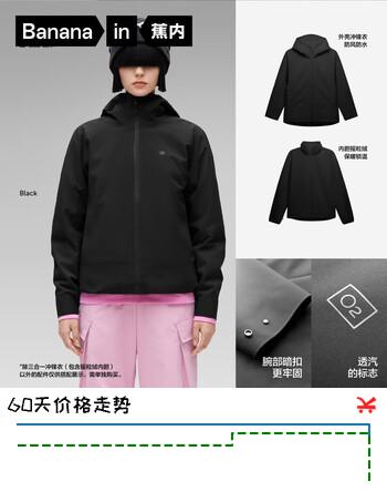 蕉内（Bananain）【赵露思同款】302Proof Pro女士三合一冲锋衣秋冬新款短外套 黑色 M