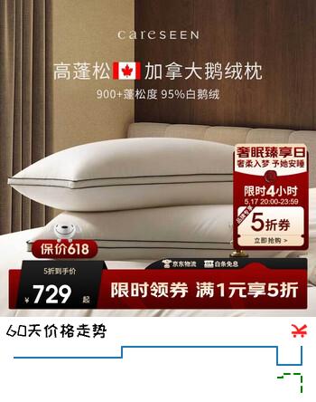 康尔馨羽绒枕头 五星级酒店枕芯95%加拿大白鹅绒枕芯 单只装74*48cm低枕