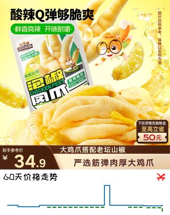 三只松鼠泡椒凤爪山椒味500g20袋鸡爪鸡肉高蛋白追剧必备休闲卤味零食