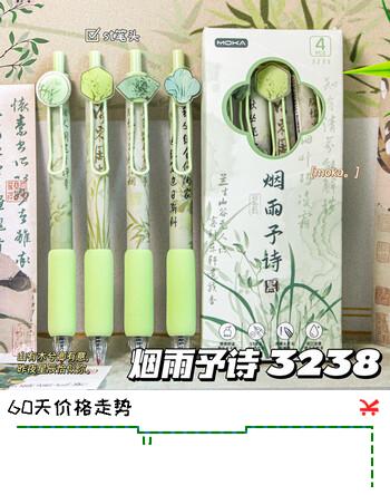 少年伴中性笔办公文具古风高颜值签字笔小初高学生开学必备考试按动ST顺滑速干黑笔 烟雨予诗4支装3238
