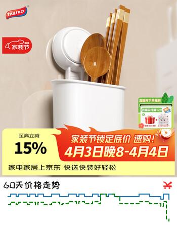 太力吸盘筷子收纳盒沥水筷子筒  厨房置物架筷笼吸盘壁挂1个装