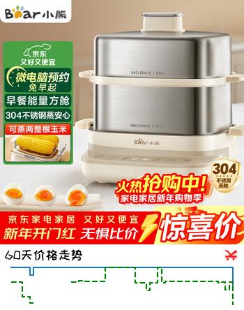 小熊（Bear）煮蛋器 蒸蛋器 自动断电不锈钢 大闸蟹电蒸锅小型2-3人用 智能早餐机神器 ZDQ-E12L6 