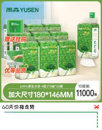 【7折】雨森悬挂抽纸4层1100张100%原生木浆纸巾家用纸抽宿舍面巾纸餐巾纸  1100张10提https://u.jd.com/9G9xjoa----普遍有货 | 下1件最优到手单价：39.9 -> 【29.9】