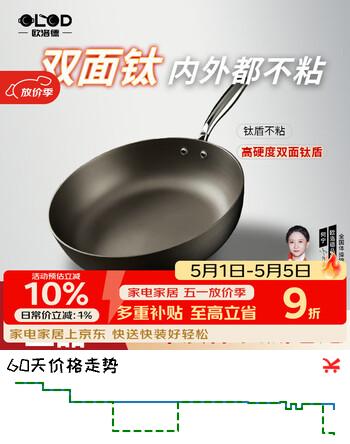 欧洛德不粘锅炒锅双面钛金不粘炒菜锅平底加厚耐磨钛盾燃气灶电磁炉通用