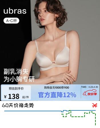 ubras无痕聚拢侧收防下垂小胸显大文胸罩无钢圈内衣女 燕麦奶色 M