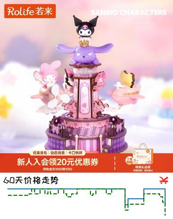 若来（Rolife）库洛米旋转飞机八音盒三丽鸥音乐盒积木玩具儿童生日礼物女孩