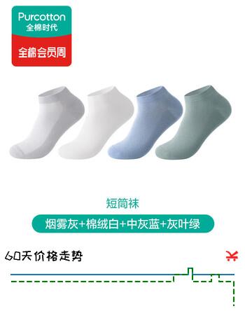 全棉时代袜子男女士纯棉超薄透气抗菌隐形防滑夏【4双装】