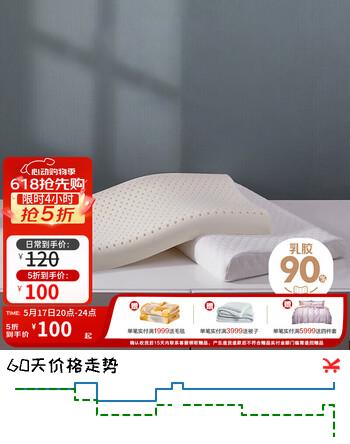 博洋家纺乳胶枕头泰国曲线颈椎枕芯学生枕单只装60*35*4.5/ 5.5cm