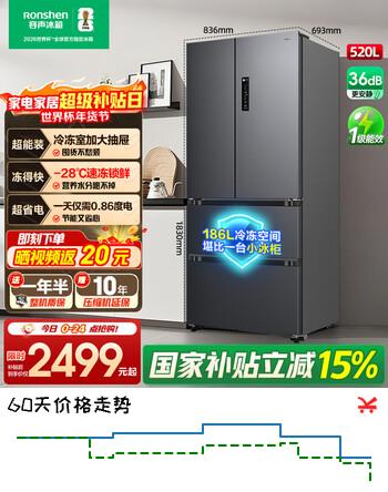 容声520升双变频超大容量法式多门电冰箱一级能效抗菌净味风冷无霜节能BCD-520E30FNLAE 国家补贴20% 520法式大容量+超大冷冻抽屉