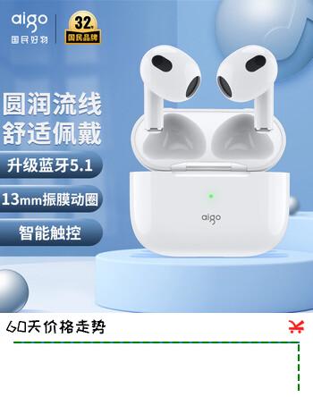 爱国者（aigo）爱国者 T60真无线蓝牙耳机迷你 高清通话 半入耳游戏运动跑步耳机 适用于苹果安卓通用