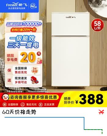 新飞 （Frestec）小冰箱迷你小型家用家电冷藏冷冻宿舍出租房办公室双开门二门电冰箱一级能效节能省电 58L白【行业爆款+省电轻音】