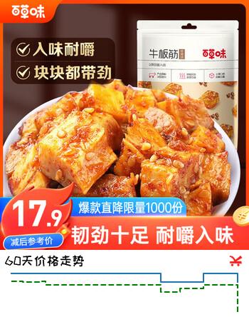 百草味牛板筋烧烤味125g 即食熟食卤味 速食烧烤肉类休闲零食 独立包装