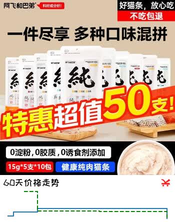 阿飞和巴弟猫条纯桶纯条100支猫咪零食营养成猫幼猫纯肉宠物主食全阶段湿粮 混合口味（纯条）15g*50支