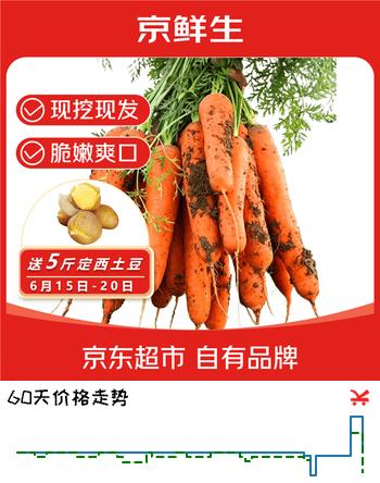 京鲜生山东糖心带泥胡萝卜净重4.5斤单果70g+（送定西土豆5斤）新鲜包邮