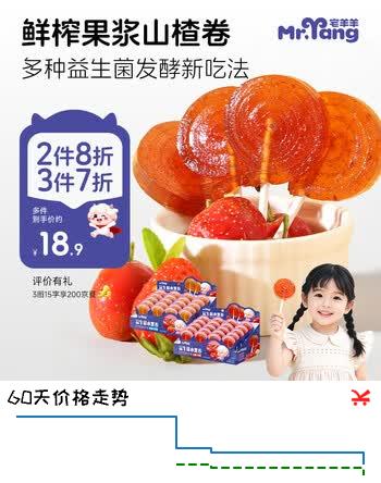 【7折】宅羊羊益生菌水果条儿童零食果山楂苹果肉条无添加食盐白糖多口味320ghttps://u.jd.com/Ua8xG8v----多半有货 | 下3件最优到手单价：14.33 -> 【10.55】