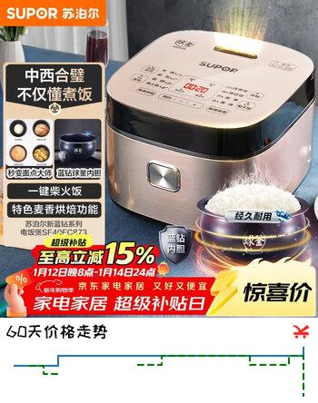 苏泊尔（SUPOR）电饭煲电饭锅5-8个人大容量4升蓝钻球釜柴火饭蒸米饭煮粥家用不粘锅智能预约微压电饭锅SF40FC873