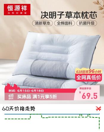 恒源祥枕头决明子颈椎枕双人睡觉颈枕抗菌午休枕芯硬枕头一对装48*74cm