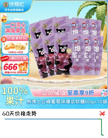 徐福记 熊博士爆浆果汁软糖巨峰葡萄 10袋装600g