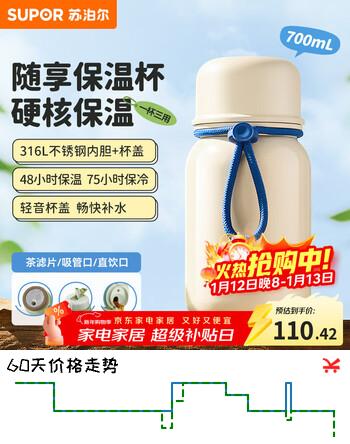 苏泊尔保温杯316L不锈钢吸管杯茶水分离杯车载保冷杯女士高颜值水杯礼物