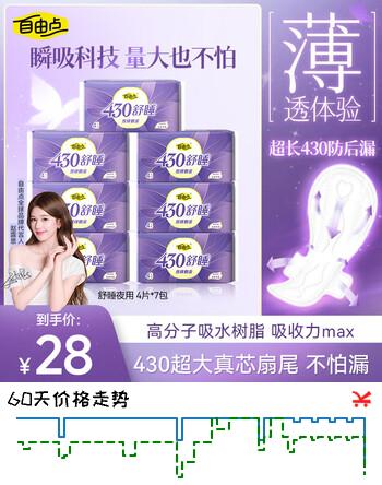 自由点舒睡卫生巾 超薄透气夜用姨妈巾430mm7包28片 京东自营赵露思同款