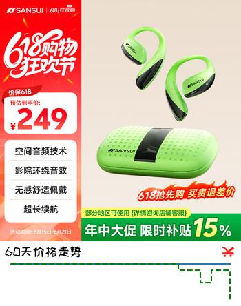山水（SANSUI）【新品丨三大升级】T19蓝牙耳机骨传导概念挂耳式不入耳开放式无线降噪运动耳机排行前十小云盒 绿