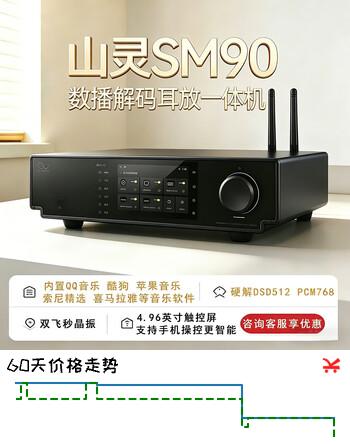 山灵（SHANLING）SM90流媒体无损音乐播放器蓝牙前级耳放数播解码器一体机 深邃黑 【拍一发十 带13%专票】  现货秒发