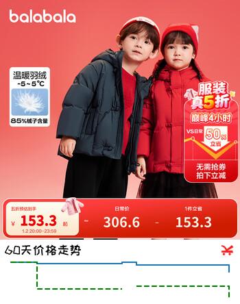 巴拉巴拉童装儿童羽绒服新中式冬装男童女童连帽国风外套 中国红60611 100