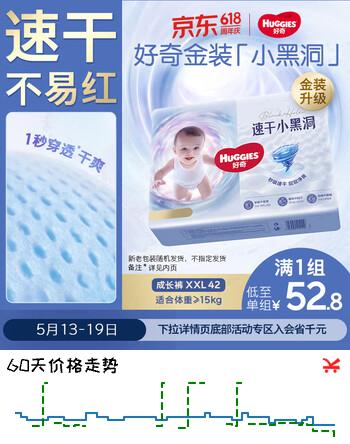好奇（Huggies）好奇金装拉拉裤XXL42片(15kg以上)尿不湿【速干不易红】