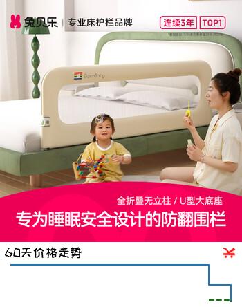兔贝乐一面免打孔儿童床护栏宝宝防摔防掉床挡板围栏睡眠折叠便携旅行 银灰| 单面装 （全折叠可隐形） 1.8米长-专为睡眠防护设计