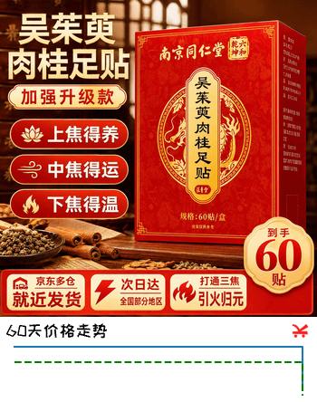 同仁堂吴茱萸肉桂足贴*60通三焦去湿驱寒膏贴上热下寒引火归元泉涌穴贴