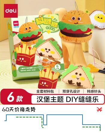 【6折】得力缝缝乐儿童手工DIY针线玩具创意裁缝布艺挂件玩偶缝制套装 汉堡款开学文具生日毕业礼物https://u.jd.com/4g5Gv2T----普遍有货 | 下47件最优到手单价：19.92 -> 【13.84】