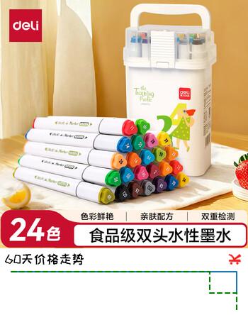 得力（deli）文具24色食品级马克笔儿童细三角杆双头水性彩笔绘画套装HM313-24元旦树水彩笔美育